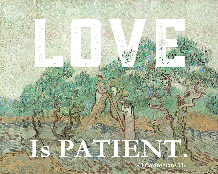 Christian Bible Verse - Love Is Patient van Gogh #1 Mixed Media by Bob Pardue