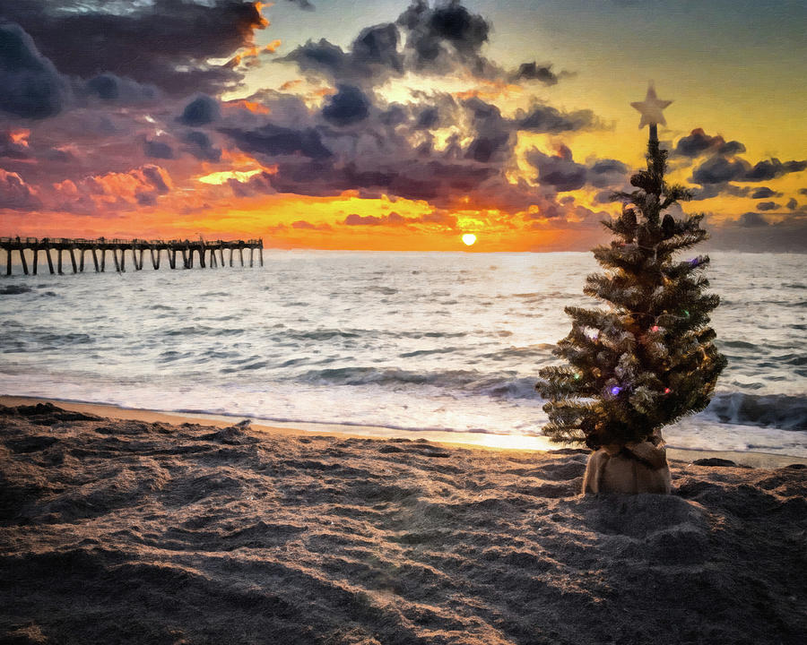 Christmas at the Beach Pier #1 Photograph by Joe Myeress