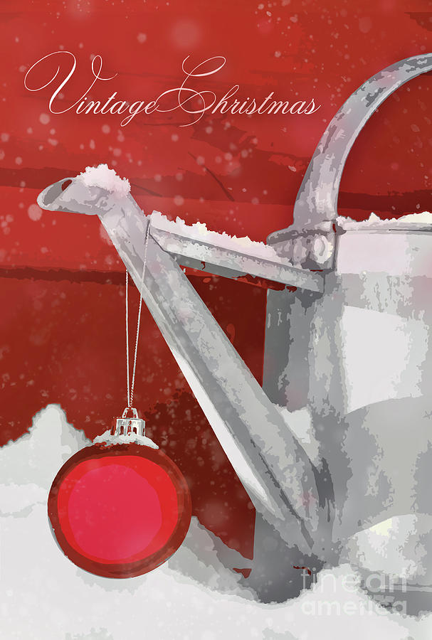 Christmas ball on watering can in the snow #2 Digital Art by Sandra Cunningham