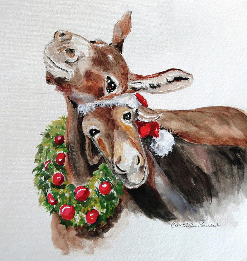 Christmas Donkeys #1 Painting by Carole Powell