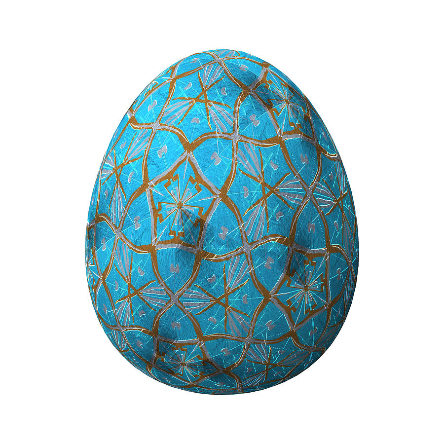 Christmas Egg Blue and Gold on White Digital Art by Eileen Backman