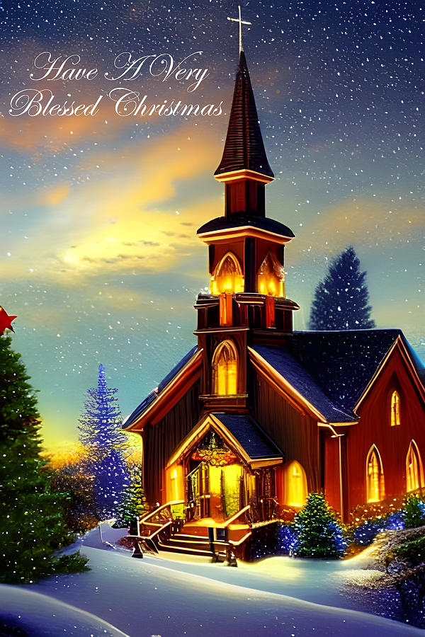 Christmas Greeting of Church #1 Digital Art by Beverly Read