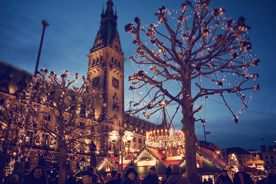 Christmas market at the Hamburg Rathaus Markt #1 Photograph by Laura Battiato