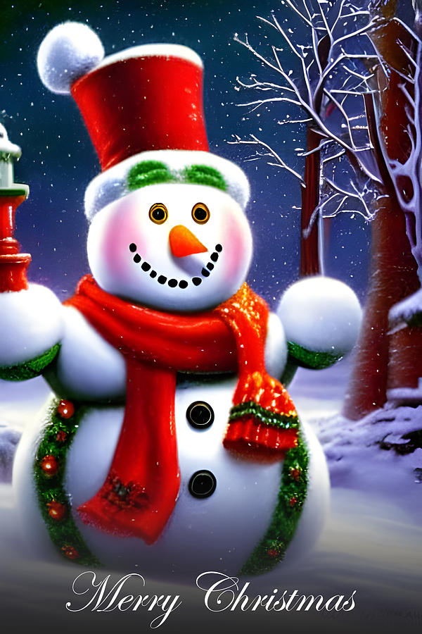 Christmas Snowman #1 Digital Art by Beverly Read