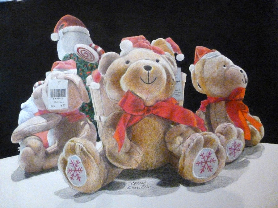 Christmas Teddy Bears Mixed Media by Constance DRESCHER