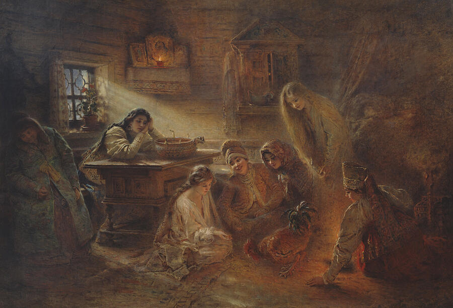 Christmastide Divination, from circa 1905 Painting by Konstantin Makovsky