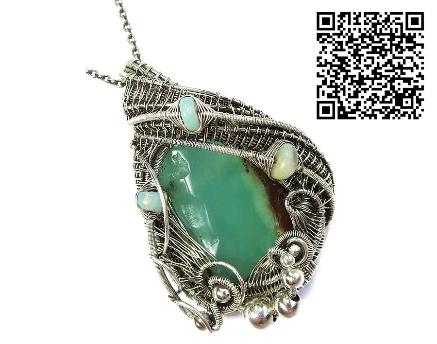Chrysoprase Wire-Wrapped Pendant with Ethiopian Welo Opals #2 Jewelry ...