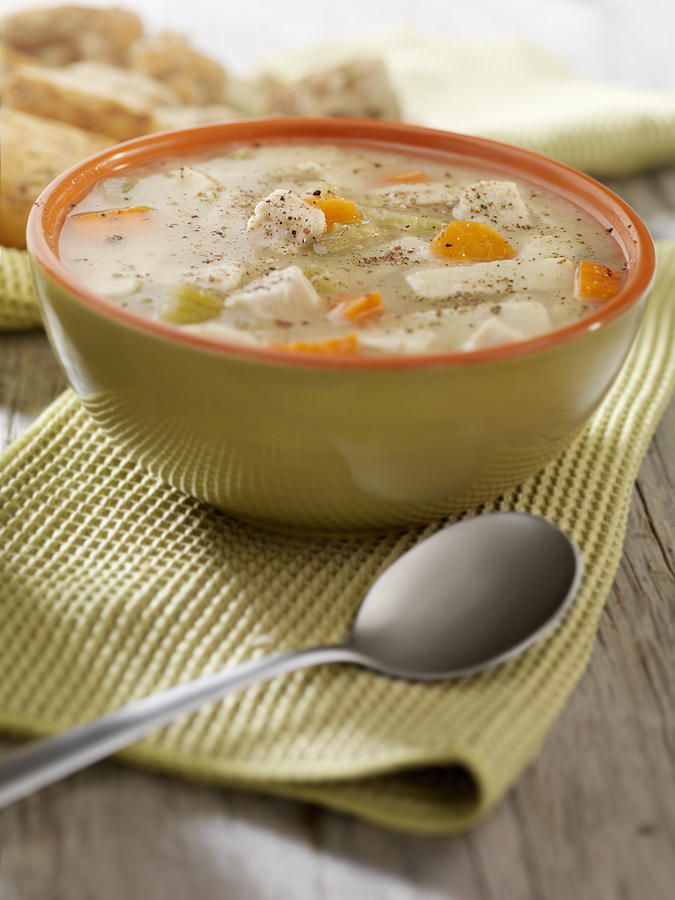 Chunky Chicken Noodle Soup with Crusty Bread #1 Photograph by LauriPatterson