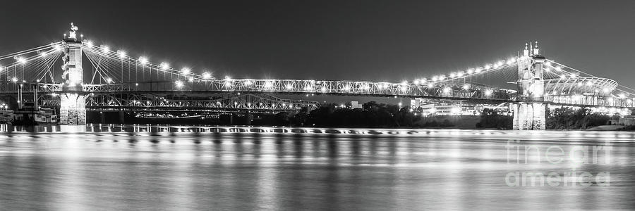 Cincinnati Roebling Bridge Black and White Panorama Photo #1 Photograph by Paul Velgos