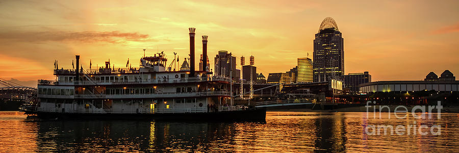 Cincinnati Skyline and Riverboat Panorama Photo #1 Photograph by Paul Velgos