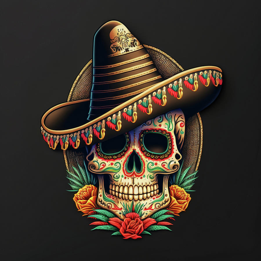 Cinco de Mayo / Day of the Dead Mexican Skull Logo Mascot #1 Digital Art by Jim Vallee