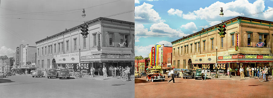 City - Decatur, AL - Fishing Tackle and Drugs 1942 - Side by Side Photograph by Mike Savad
