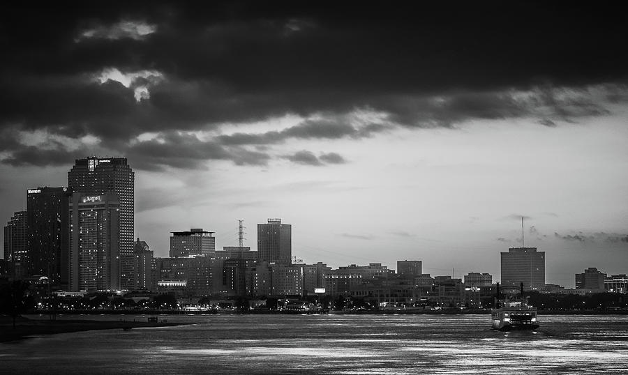 City Lights And Setting Sun In Black and White #1 Photograph by Greg Mimbs
