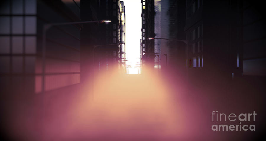 Skyscraper Digital Art - City Street And Fog At Dawn #1 by Allan Swart