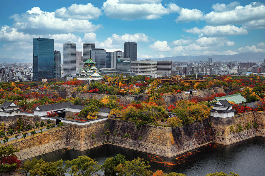 Cityscape from top view of Osaka city  and Osaka castle  #1 Photograph by Anek Suwannaphoom