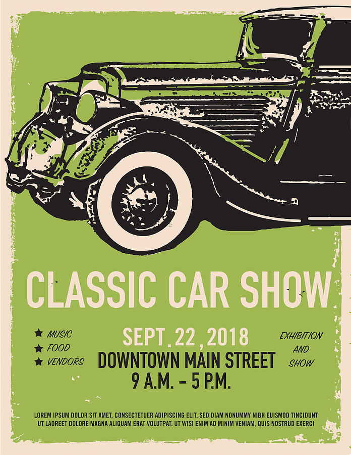 Classic car show and exhibition advertisement poster design template #1 Drawing by JDawnInk Classic car show and exhibition advertisement poster design template #1 Drawing by JDawnInk