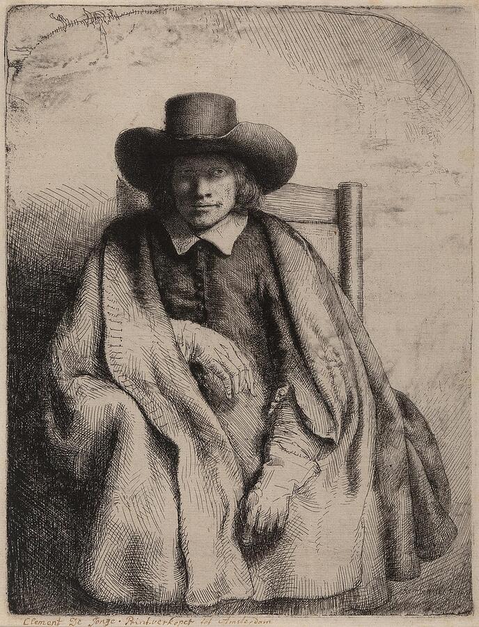Historic Clothing Painting - Clement de Jonghe printseller  #1 by Rembrandt van Rijn Dutch