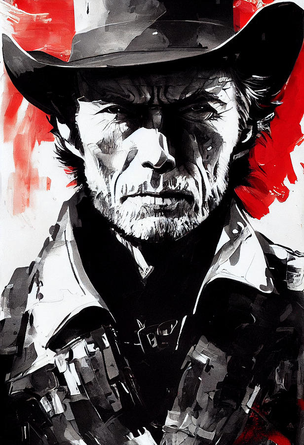 Clint  Eastwood  Cowboy  portrait  Profile  cowboy  hat  Yoji  Sh  a73ec0645563d  64504370  645043da #1 Painting by Celestial Images