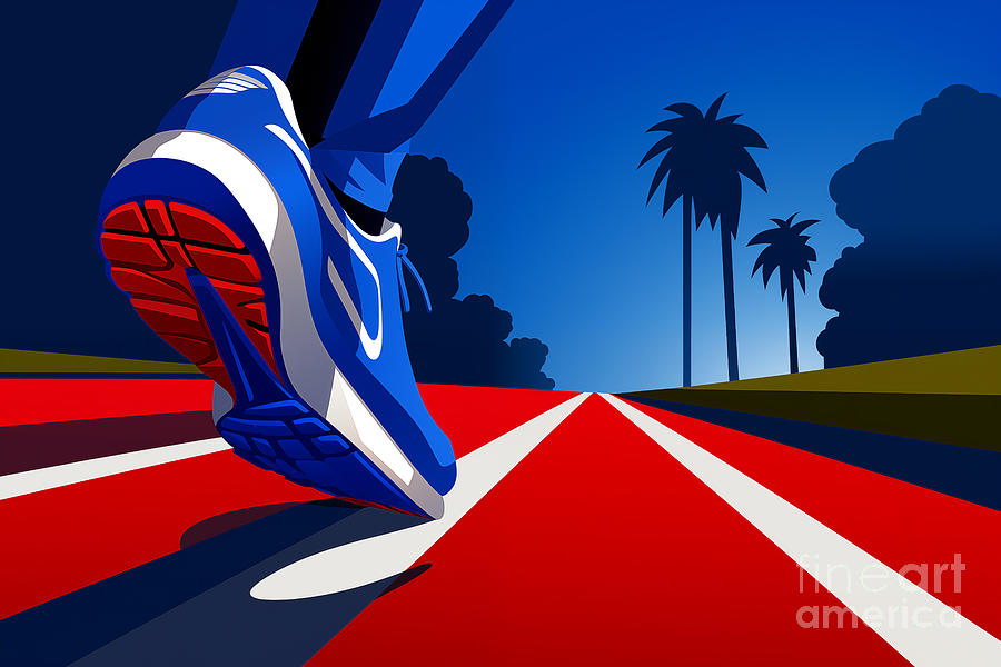Close-up of shoes, feet of running athlete running on selected path. #1 Digital Art by Odon Czintos