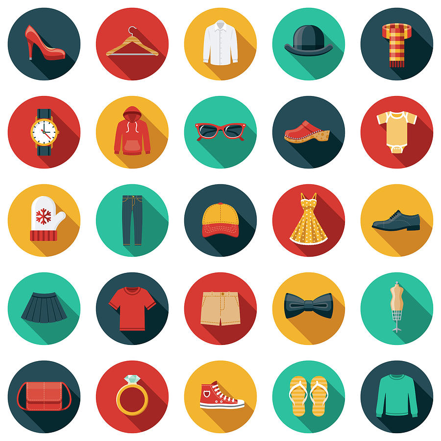 Clothing and Accessories Icon Set #1 Drawing by Bortonia