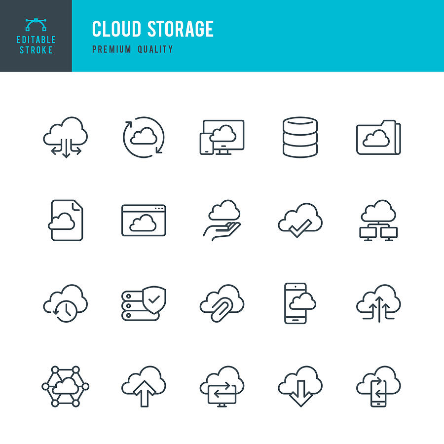 Cloud Storage - set of thin line vector icons #1 Drawing by Fonikum