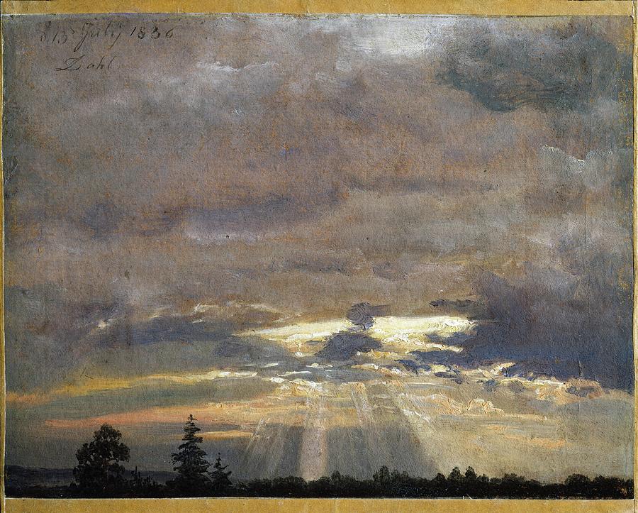 Cloud Study over flat Landscape Johan Christian Dahlantagelig 1837 #1 Painting by MotionAge Designs