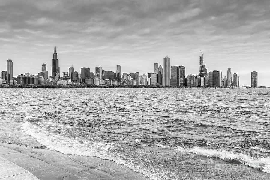 Cloudy Chicago Skyline Grayscale Photograph by Jennifer White