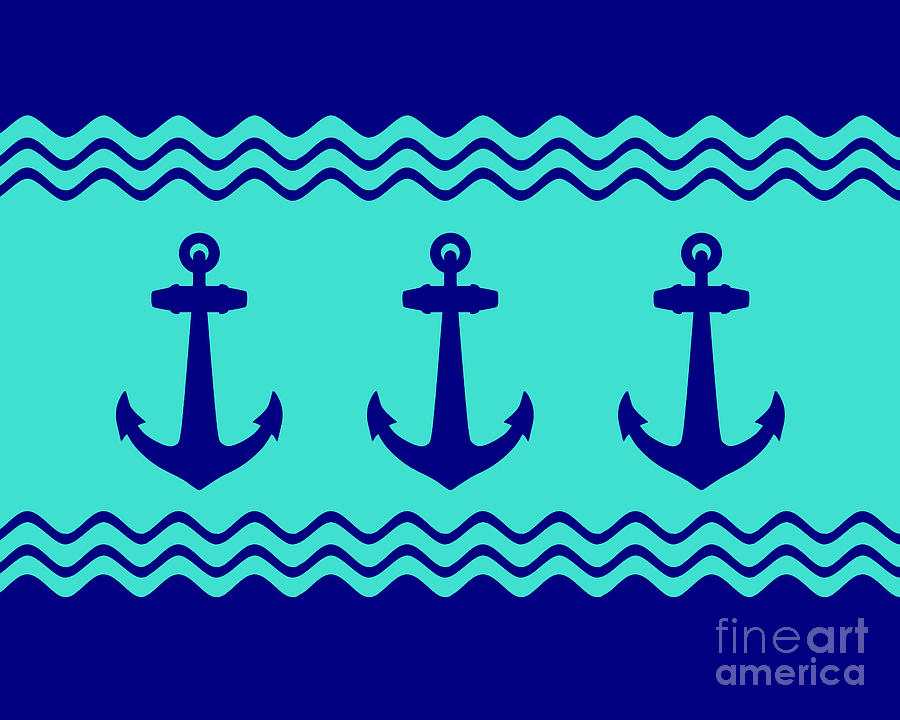 Coastal Beach Turquoise Navy Anchor Digital Art by Chris MacDonald