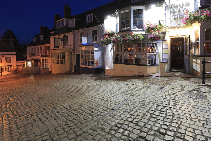 Cobbled streets at night, Quay Hill, Lymington #1 Photograph by Dave Porter Peterborough Uk