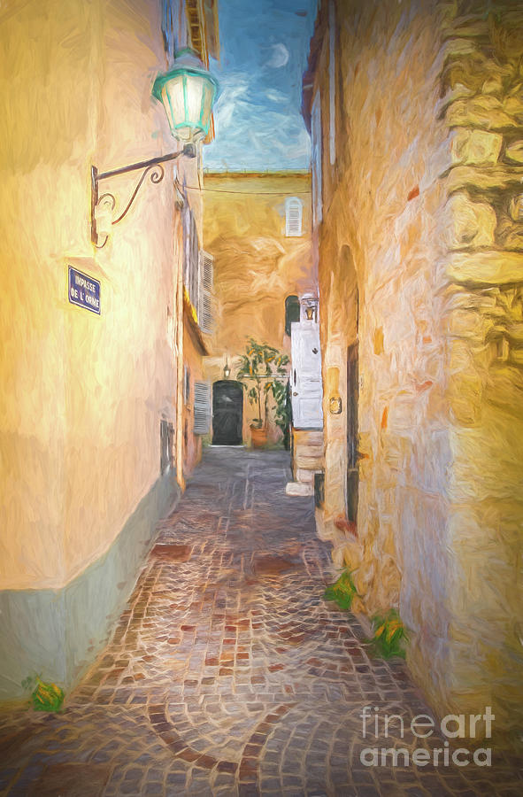 Cobblestone Alley in Antibes, France, Painterly #1 Photograph by Liesl Walsh