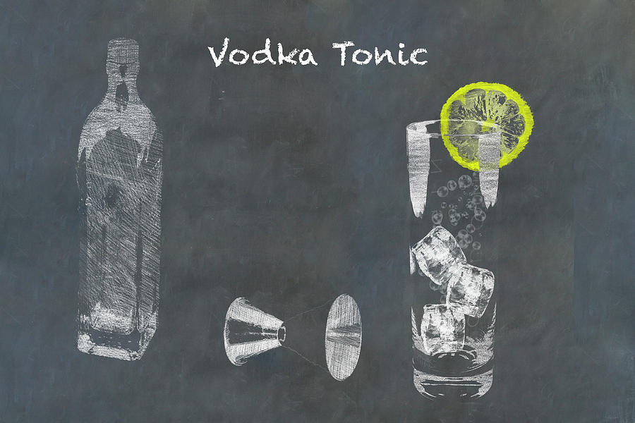 Cocktail Sketched On Chalkboard Photograph