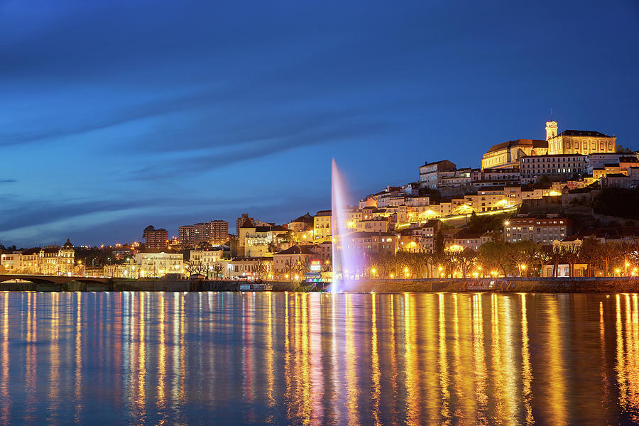 Coimbra City View At Night With Mondego River And Beautiful Historic Buildings In Portugal Photograph By Luis Pina Fine Art America