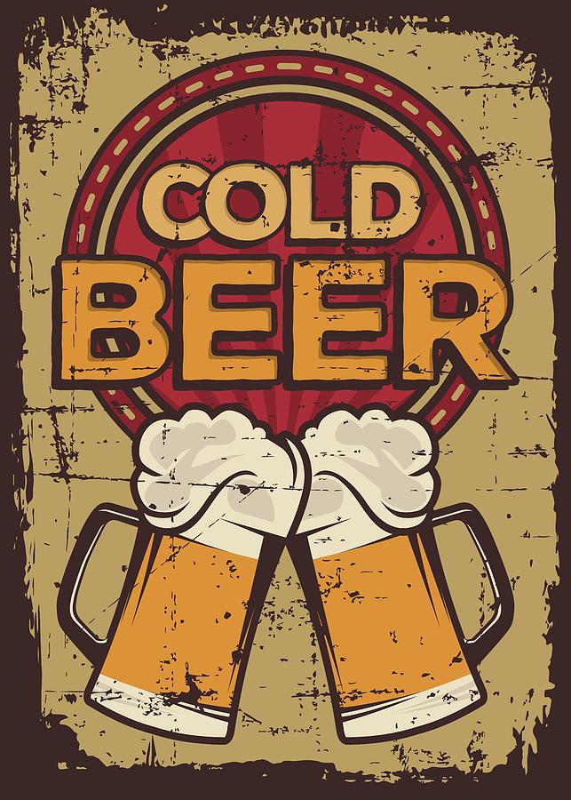 Cold Beer vintage retro brown sign with beer mug Digital Art by Norman ...