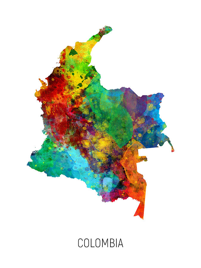 Country Map Digital Art - Colombia Watercolor Map #1 by Michael Tompsett