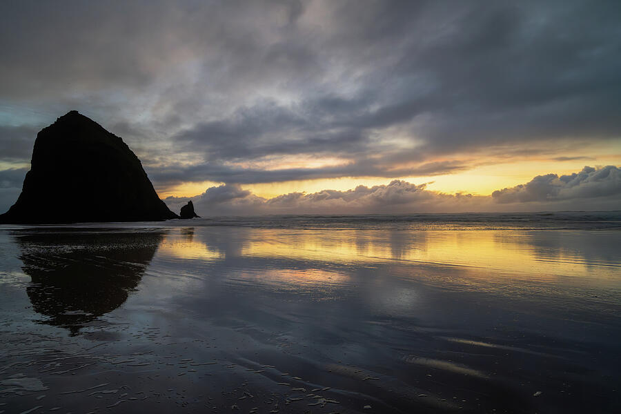 Sunset Photograph - Sunset by Haystack Rock on Cannon Beach in Oregon by Mark Yambor