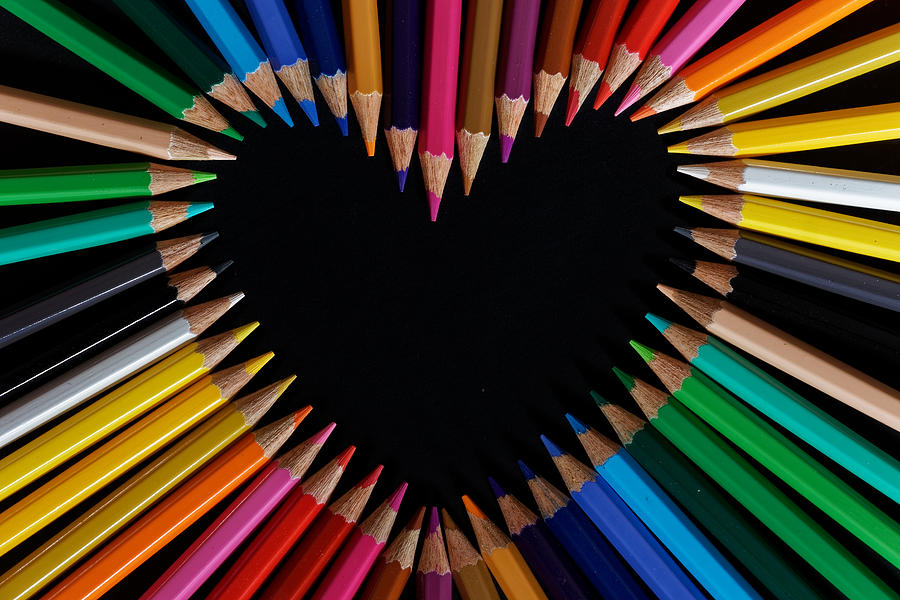 Color pencils heart isolated on black background close up with Clipping  path.Beautiful color pencils Photograph by Vatsal Mandavia