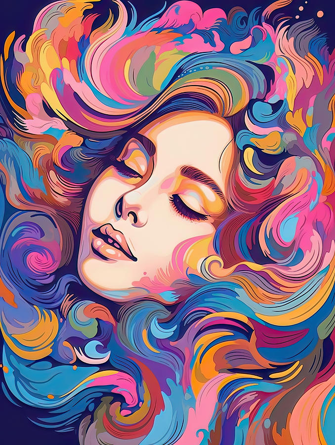 Color Splashed Illustration Of Beautiful Woman 4 Digital Art By Jim