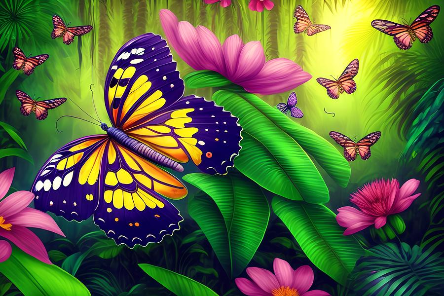 Colorful Butterfly in Jungle, Generative AI Illustration Digital Art by ...