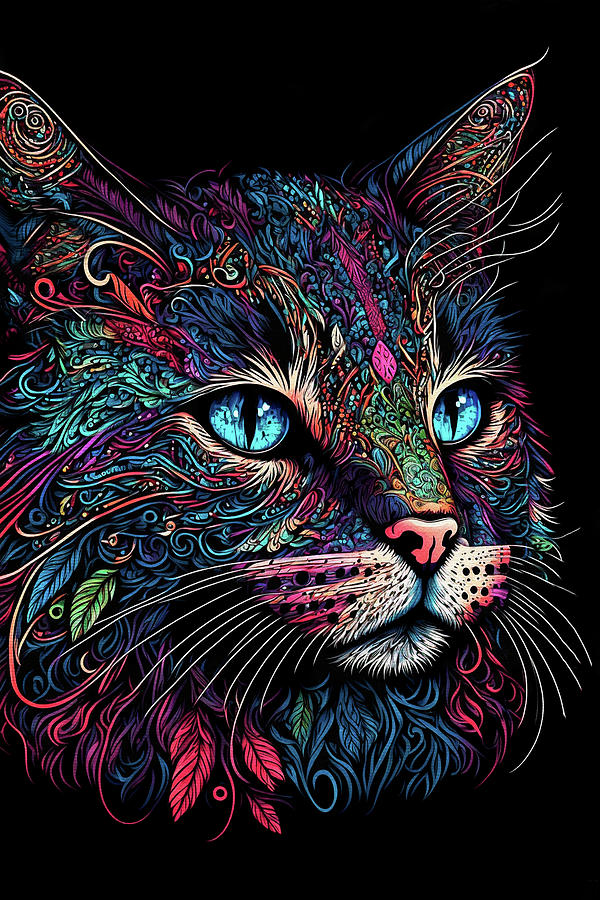 Colorful Cat Closeup Digital Art by Peggy Collins