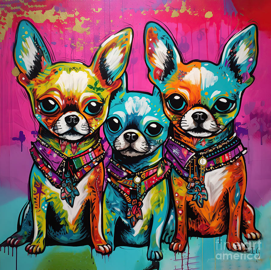 Colorful Chihuahua Portraits Painting by Ivan Guaderrama - Pixels