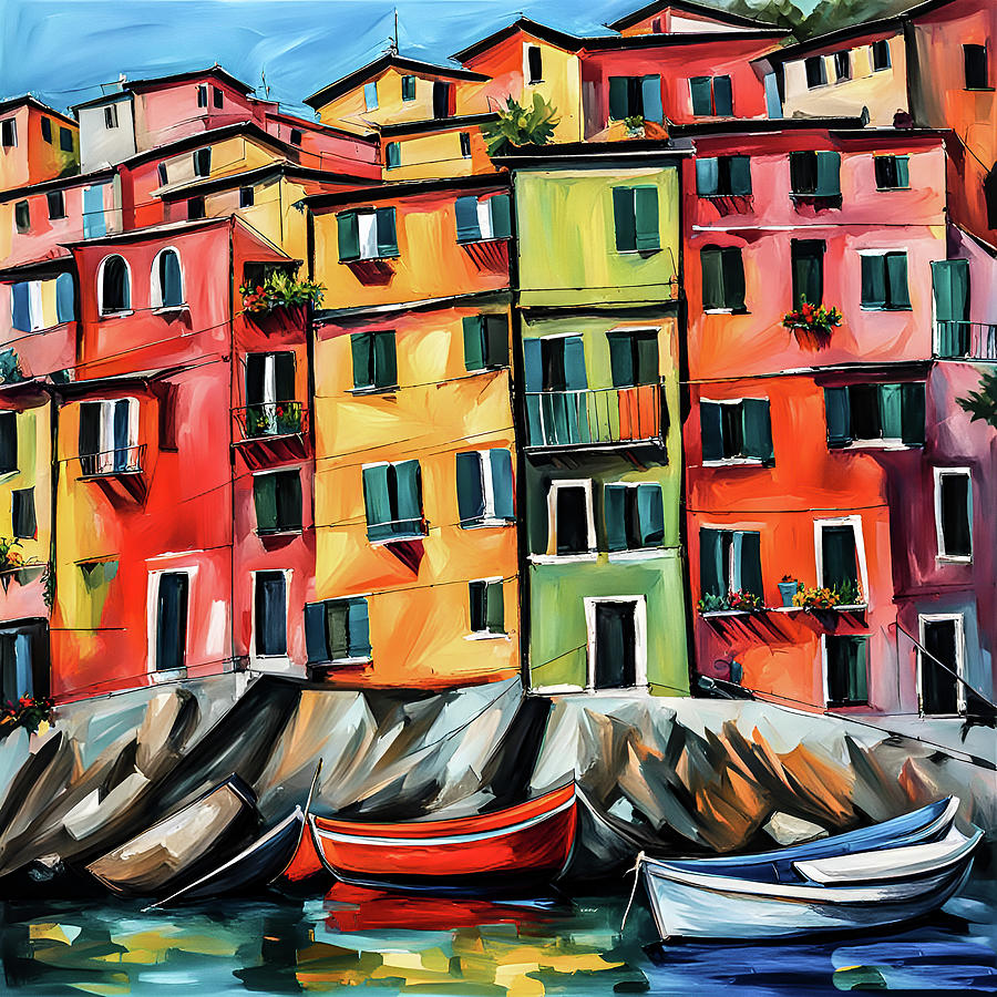 Colorful facades of the Cinque Terre Painting by Elise Palmigiani
