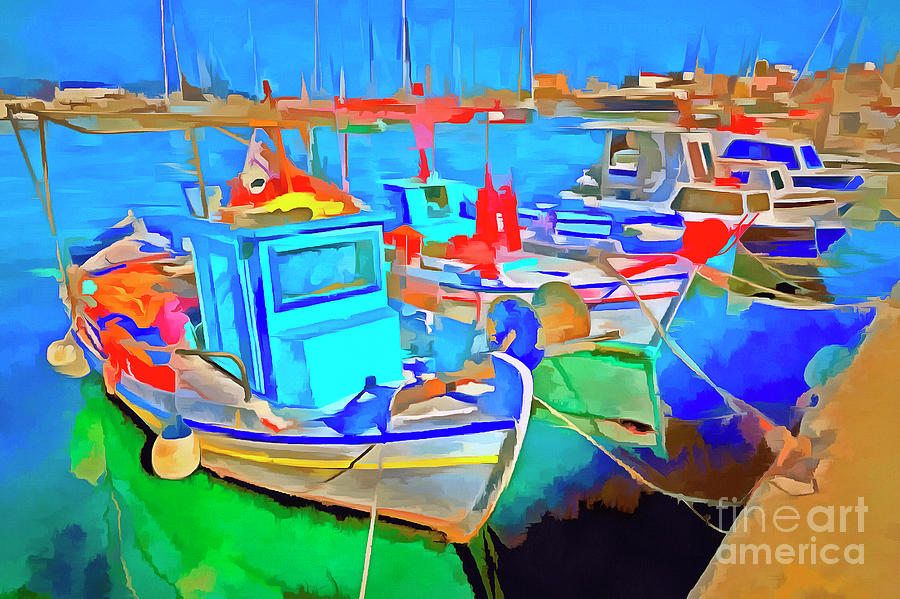 Colorful fishing boats #1 Painting by George Atsametakis