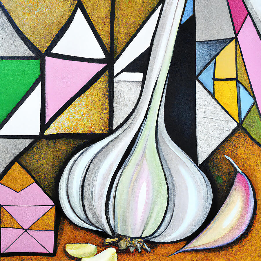 Abstract Painting - Colorful Garlic Clove - Funky Vegetables Abstract #1 by StellArt Studio