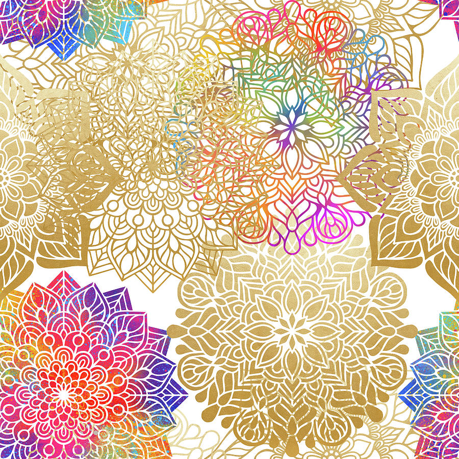 Colorful Gold Mandala Pattern Digital Art by Sambel Pedes