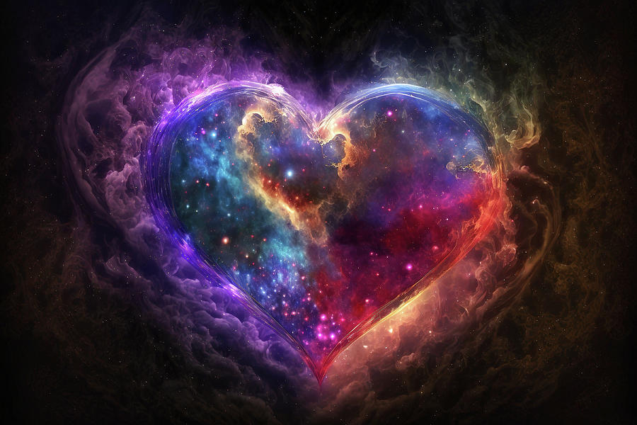 Abstract Digital Art - Colorful Heart Nebula in Space #1 by Jim Vallee