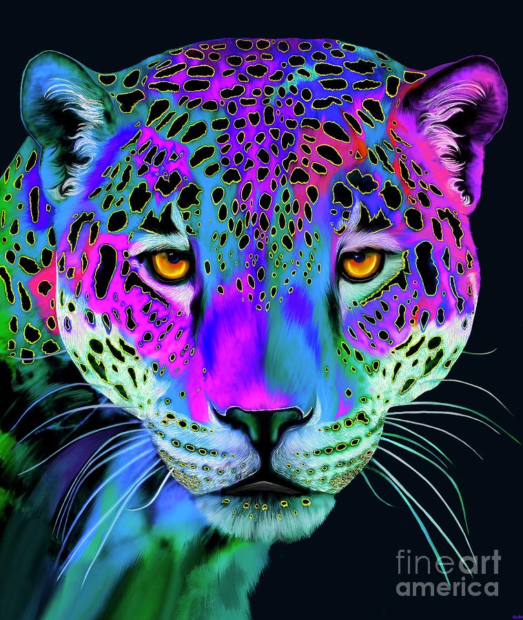 Animal Digital Art - Colorful Jaguar  #1 by Nick Gustafson