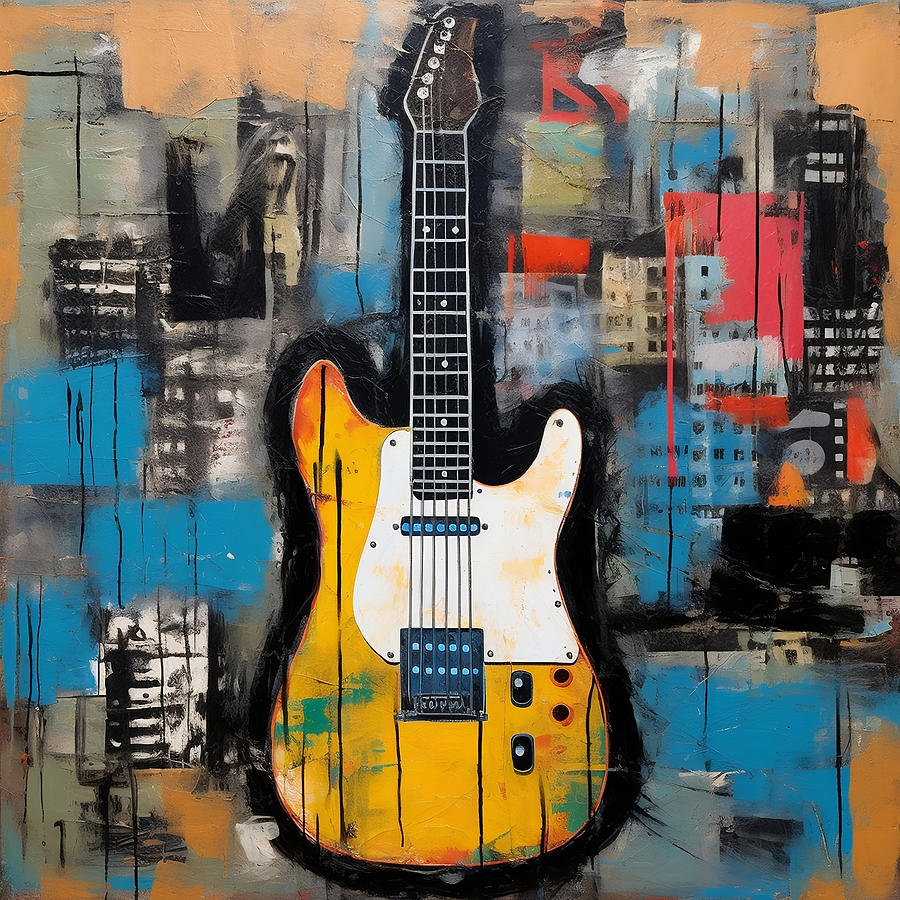 Colorful Melodies- Abstract Guitar Composition in Vibrant Street Art ...