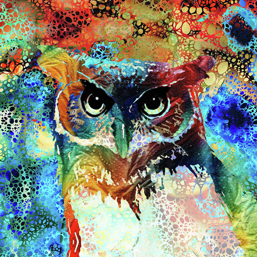 Colorful Owl Art - Hidden Gem - Sharon Cummings #2 Painting by Sharon Cummings