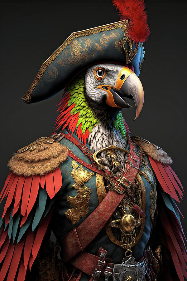 Colorful Parrot in Pirate Clothing #1 Digital Art by Jim Vallee