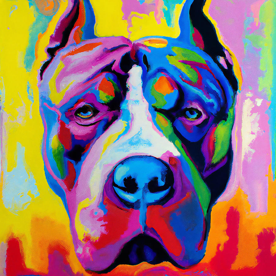 Colorful Pitbull Dog Face Portrait Painting by StellArt Studio - Fine ...